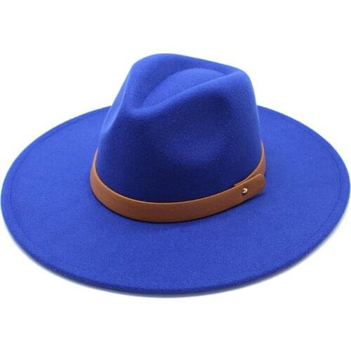 Fedora hat ring-shaped flat top wool felt big brim men and women European and beautiful women hats flat top woolen hat