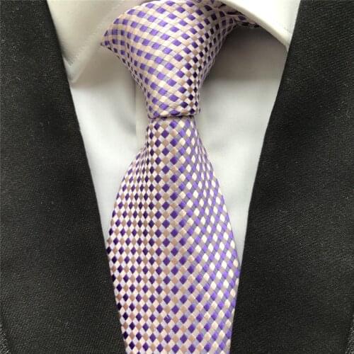 10 cm Width New Designer Mens Ties Jacquard Woven Neck Tie Corbatas with Fashion Purple Grids