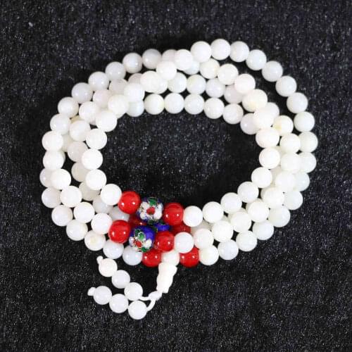 Hot white conch shell multilayer 6mm 108 round loose beads with colorful spacer diy bracelet B790