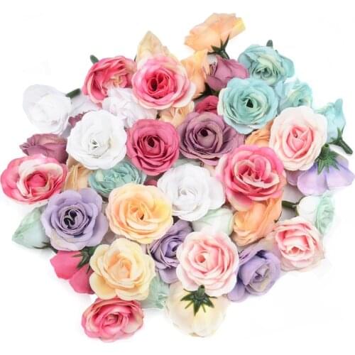10pcs 2cm Artificial Silk Mini Rose Flower Heads For Wedding Party Home Room Decoration Marriage Hats Accessories Cheap Flower