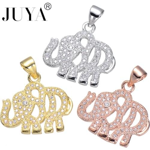 Shiny Zircon Elephant Charms Animal Pendant DIY Women Necklace Accessory Making Beaded Bracelets Charms Findings Breloque