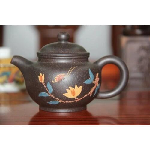 Chinese tea set yixing teapot Mud painted Black Zhu mud yi xing tea pot for puer oolong tea about 213ml