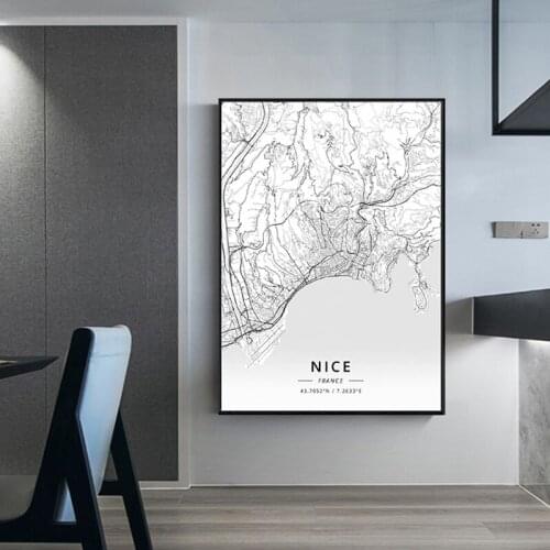 Nice Saint Etienne Caen Provence Marseille France France Home Decor Painting Canvas Art Living Room Map Poster Frame
