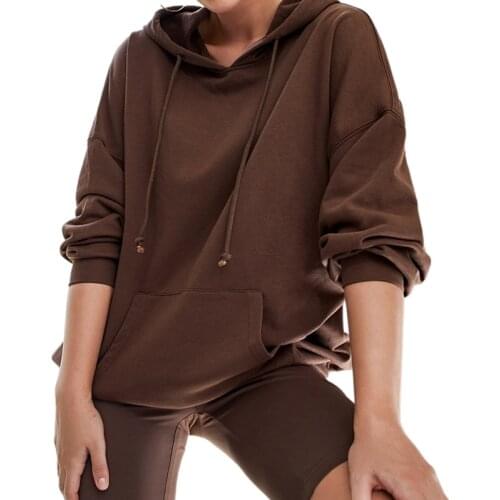 2021 Fashion Simple Casual Solid Hoodies Women Long Sleeve Pocket Solid Loose Pullover Hooded Sweatshirt Sweater Outerwear