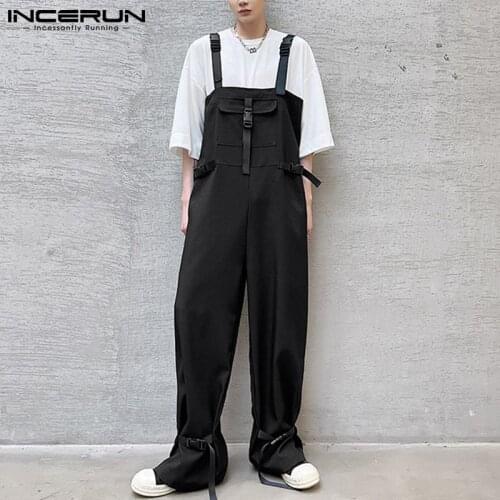 Men Jumpsuit Solid Color Bib Pants Streetwear Multi Pockets Loose Rompers Men Korean 2021 Fashion Casual Overalls S-5XL INCERUN