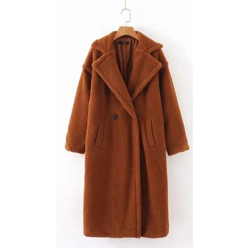 ShesModa Faux Fur 2020 Winter New Fleece Thick Long Warm Womens Turn-down Collar Outerwear Coat