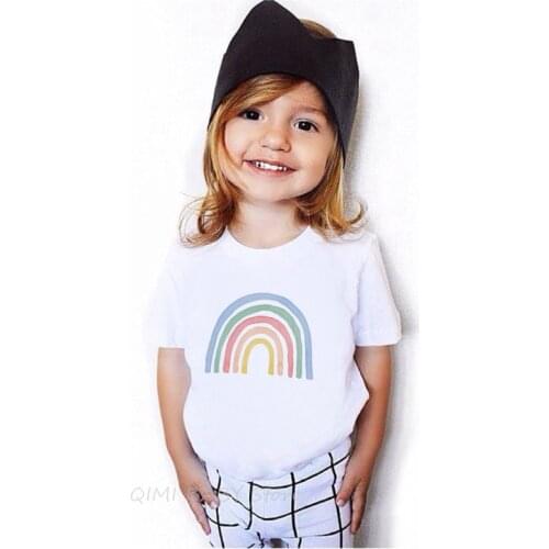 1-12Y Casual Style Kid Summer T shirt White Baby Short Sleeve T-shirt Toddler Rainbow Tees Boy Girl Stylish Clothing
