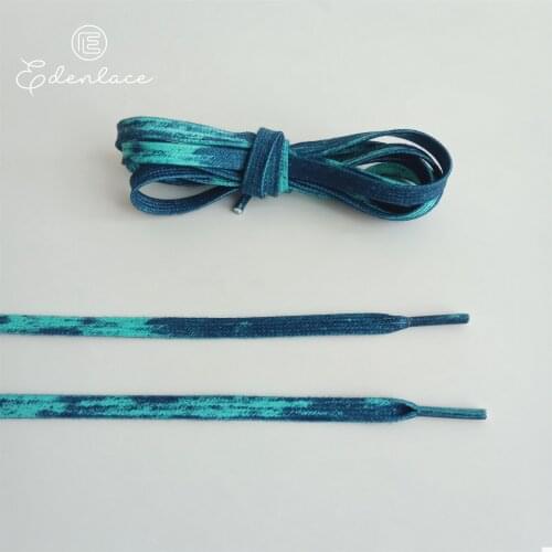 Tie Dye Shoelaces Anamorphism Flat Shoelace Anamorphosis Shoe Lace Gradual Change Color Bootlace Mix Blue LIke Denim Shoestrings