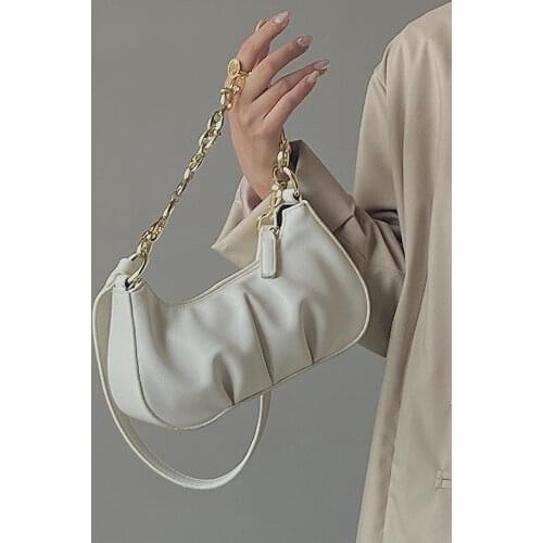 Simple Fashion Women Chain Underarm Bag Pleated PU Leather Ladies Shoulder Crossbody Bags Female Small Portable Purse Handbags
