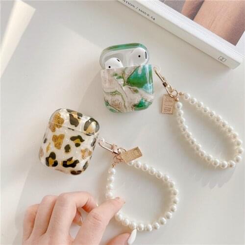 Luxury Leopard Marble Pearl Case for Apple Airpods 1 2 3 Bracelet Chain Case for AirPods Pro Case Bluetooth Earphone Accessories