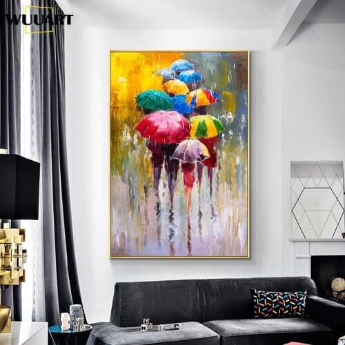 Hand Painted Oil Painting On Canvas Abstract People In The Rain Wall Decoration Living Room Coffee Shop Hotel Large Paintings
