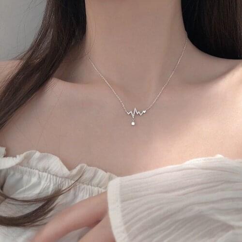 S925 silver rhinestone heartbeat Necklace with simple fashion clavicle chain for female wholesale