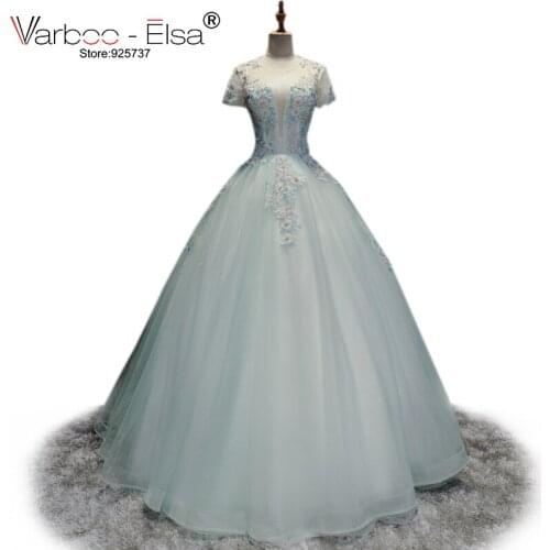 VARBOO_ELSA Sexy Tulle Perspective Evening Sresses 2018 New Light Blue Prom Ball Gown Elegant Lace Embroidery Beaded Party Dress