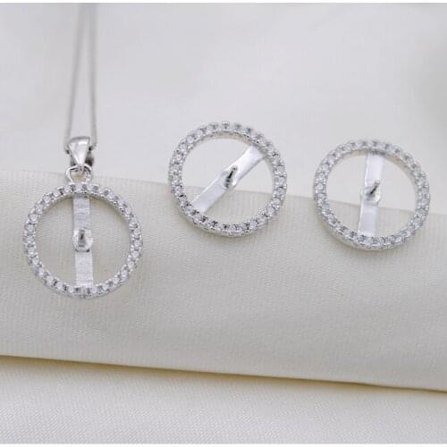 Circle Style Pearl Pendant Holder+Circle Design Pearl Earrings Settings 2Pieces Set Jewelry Accessory 3Sets/Lot