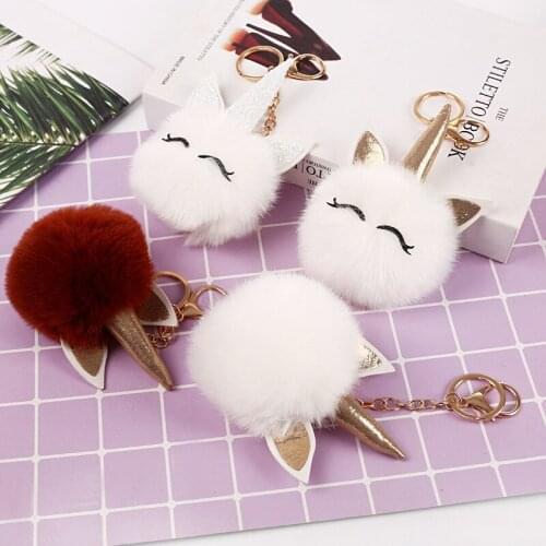 Fake Rabbit Fur Ball KeyChain Pompom Key Chain Pom Pom Key Rings Cat Ear Girl Fourrure Pompon Women Bag Jewelry