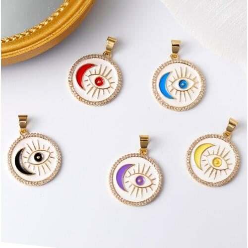 Juya Handicraft Enamel Crescent Moon Star Greek Evil Eye Charms For Handmade Turkish Pendant Bracelet Necklace Making Supplies