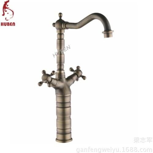 Tiger Ben basin mixer full of hot and cold vintage antique copper single-hole faucet C heightening basin counter basin faucet
