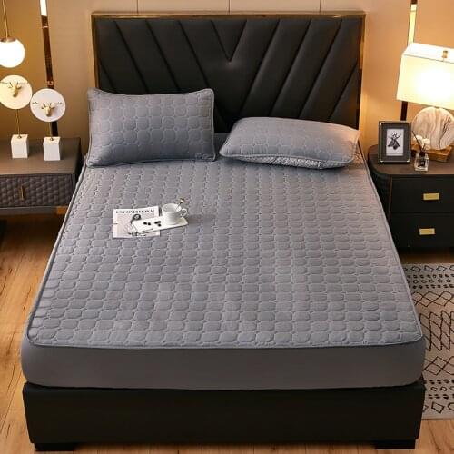 Quilted Elastic Fitted Sheet Thickened Bed Mattress Cover 6 Colors Mattress Protector Summer Sleeping Mat Bed Covers For Bedroom