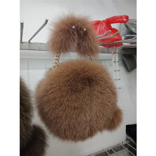 Natural fox hair bag female autumn and winter new small round bag quality fur real fur single shoulder slanting bag handheld