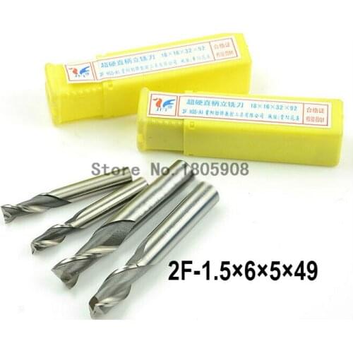 High Quality 10pcs End Mill 1.5mm Two 2 Flute HSS & Aluminium End Mill Cutter CNC Bit, Milling tools,1.5*6*5*49