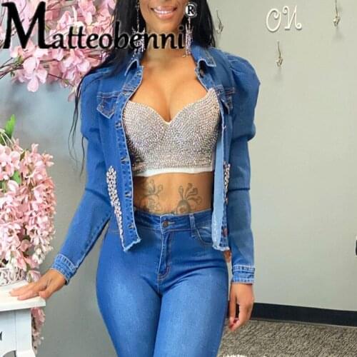 Fashion Denim Jacket For Women Slim Fit Autumn Flayed Holes Jean Coat 2021 Autumn New Patchwork Beading Streetwear Short Jackets