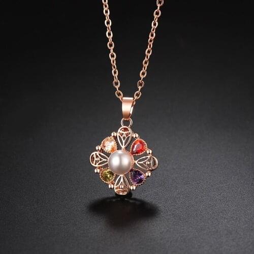 Womens Classic Colorful Zircon Earrings/Necklaces Jewelry Sets Shiny Crystal Pearl Female Charm Wedding Accessory Jewelry Gifts