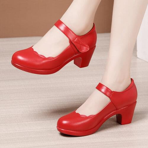 Plus Size 32-43 Round Head Classic Platform Shoes for Office Work 2021 Spring Fall Medium Heels Pumps Women Mary Janes Wedding