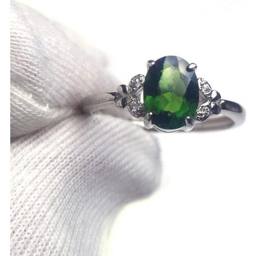 CSJ 100% Natural Chrome Diopside Ring Sterling 925 Silver for Women Lady Fine Jewelry Wedding Engagement for women with box