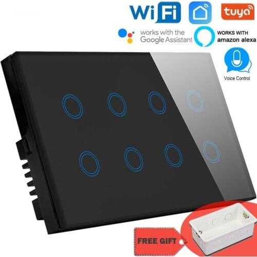 1/2/3/4/8 Gang Smart wall switch WIFI Crystal Glass Wireless Light switch Tuya App WIFI remote Switch With google alexa