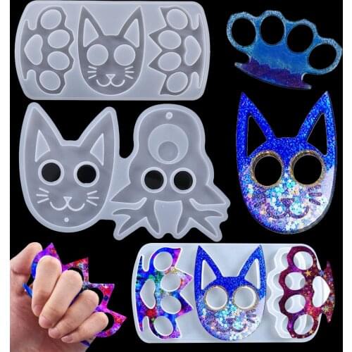 1Pcs Cat Fox Fist Claw Defense Cat Skull Silicone Mould DIY Ring Set Keychain Crystal Epoxy Resin Mold Crafts Casting Tools