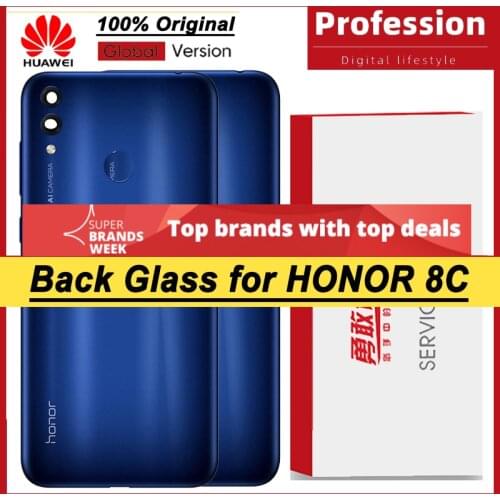 100% Original for Huawei Honor 8C Back Battery Cover Rear Glass Door Panel Case Battery Cover with Camera Lens