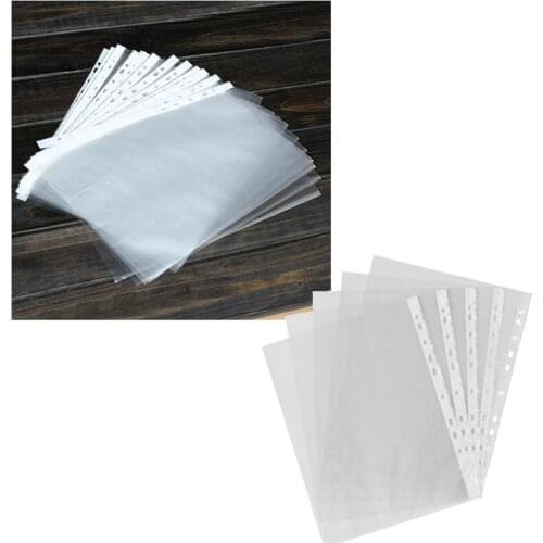 100pcs A4 PP Punched Punch Pockets Folders Filing Wallets Sleeves Bag Transparent