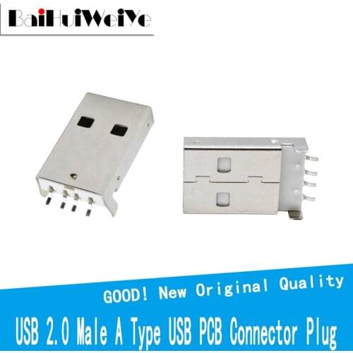 20PCS/Lot USB 2.0 Male A Type USB PCB Connector Plug 180 degree SMT Male USB Connectors 4Pins SMD