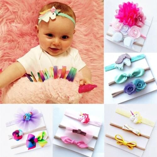 New Toddler Infant Cute Girl Baby Flower Headband Hair Bow Band Accessories 3PCS
