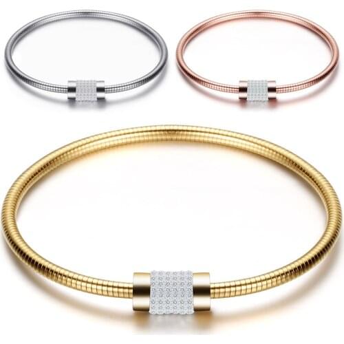 5pcs/Lot High Quality Stainless Steel Bangle Crystal Fit Women Men European Original Beads Snake Chain Bracelet