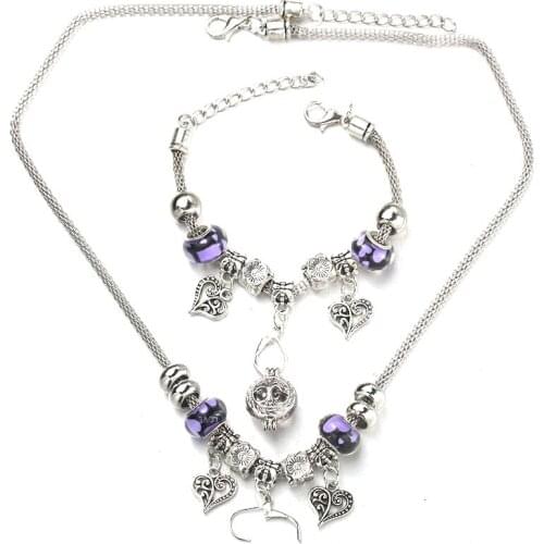 6 Colors Heart Shaped Necklace Bracelet Set Fine Bead Hollow Chain Beaded Bracelet With Hooks DIY Making Pendant Jewelry