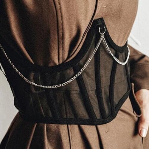 Accessory Tube Black Mesh Bustier Cropped Top Back Up Chain Tank Top Woman See Thought Wrap Tops Festival clothes punk vintage