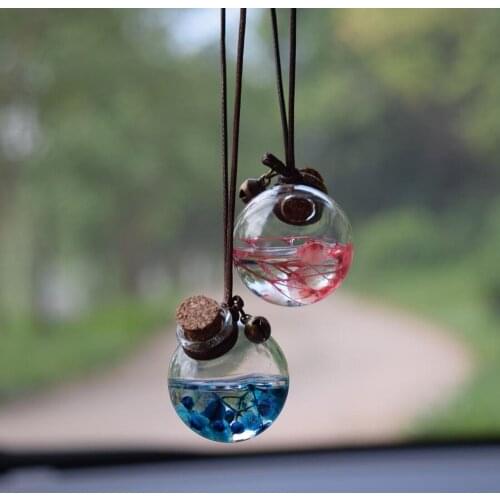 2pcs/set Car Hanging Pendant Empty Glass Perfume Bottle Suspension Ornaments Air Freshener For Essential Oils Without Perfume