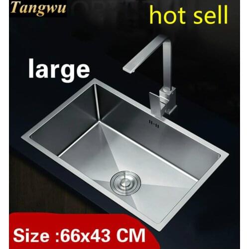 Free shipping Apartment vogue large kitchen manual sink single trough high quality 304 stainless steel hot sell 66x43 CM