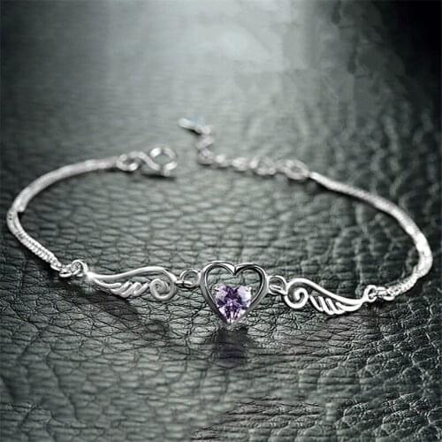Bracelet Jewellery Wing Heart Silver Plated Charm Gift Linked Womens Angel Bangle
