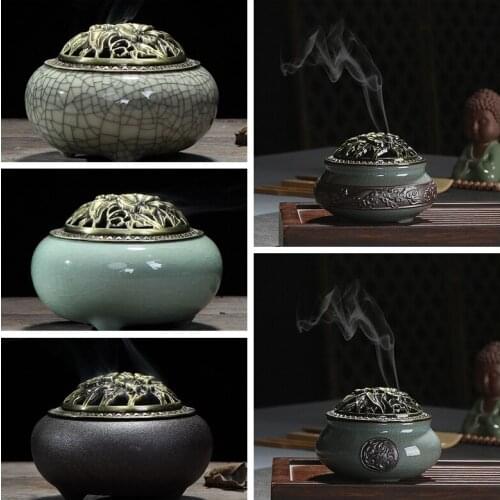 Celadon ceramic Buddha incense base copper alloy antique incense burner incense sandalwood incense small
