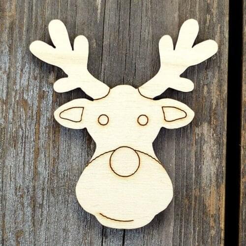 Wooden Reindeer Head Smiling Comic Shapes Plywood Christmas Decoration