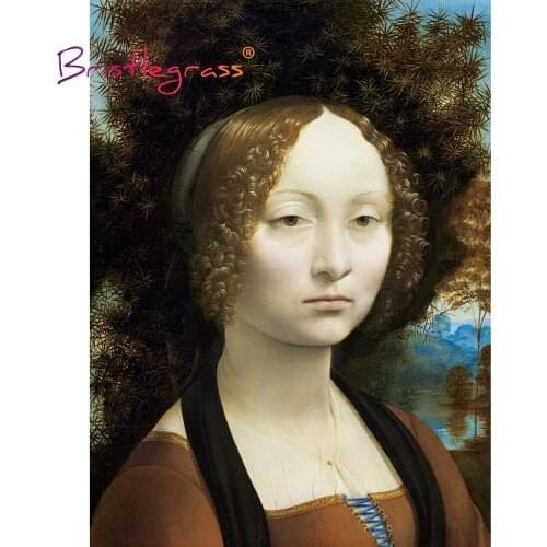BRISTLEGRASS Wooden Jigsaw Puzzles 500 1000 Piece Portrait of Ginevra de' Benci Leonardo Da Vinci Educational Toy Painting Decor