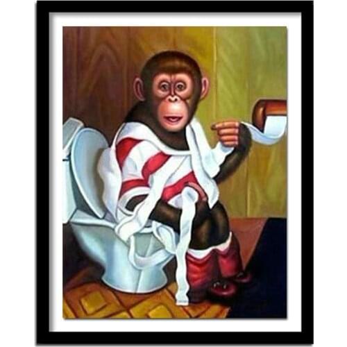 DIY square Diamond Painting Toilet monkey Cross Stitch Kits Diamond crystal Diamond Embroidery Patterns Rhinestones