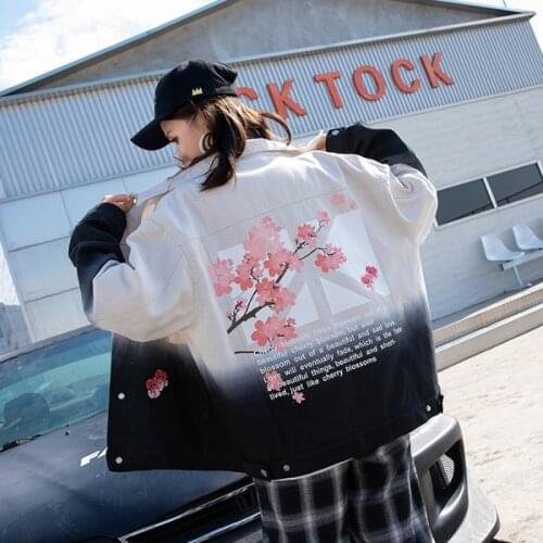 Japanese Street Style Discolor Jeans Jackets Men Fashion Casual Print Coat Loose Streetwear Denim Jacket Couple FF2240