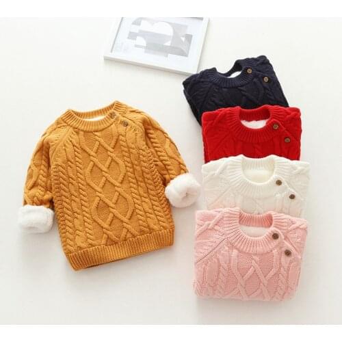 F Winter Baby Sweaters Girl Boy Clothes Clothing Warm Sweater Coats Children Kids Thicken Tops Wool Plus Velvet Fit 0-5Y
