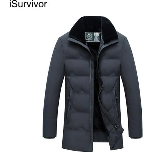 ISurvivor Winter Jacket Mens Cotton-Padded Jacket Middle-Aged Plus Velvet Thick Mid-Length Padded Jacket Down Padded Jacket