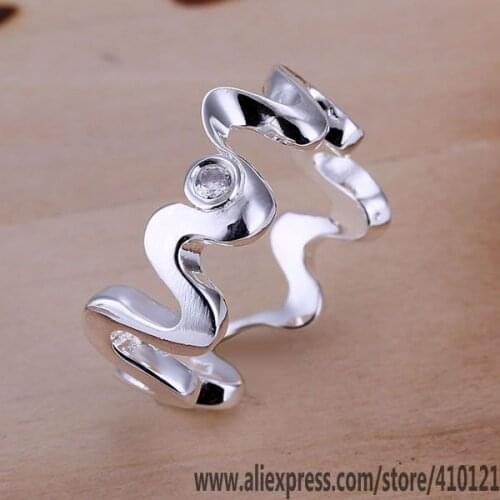 R029 Lucky Charm Silver Color Rings For Women Fashion Jewelry Wholesale Women Accessorie Fashion Inlaid Waves Ring /drramiya
