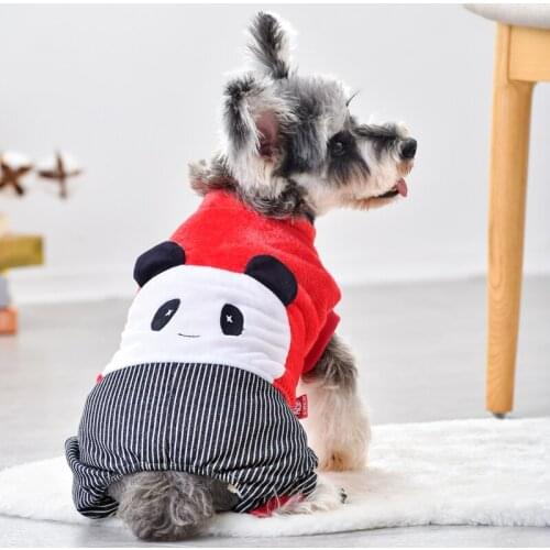 High Neck Panda Jacket For Dogs Cute Soft Flannel Costumes With Stripe Black Pants Overall Pet Winter Warm Clothing Chihuahua