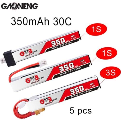 5pcs Gaoneng GNB 1S 350mAh HV 4.35V PH2.0 Plug PK 3S 3.8V/11.4V 30C/60C Lipo Battery XT30 Plug for Beta75X RC Drone FPV Racing